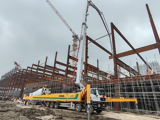 一臂之力！KY开元72米泵车高效赋能信阳厂房建设